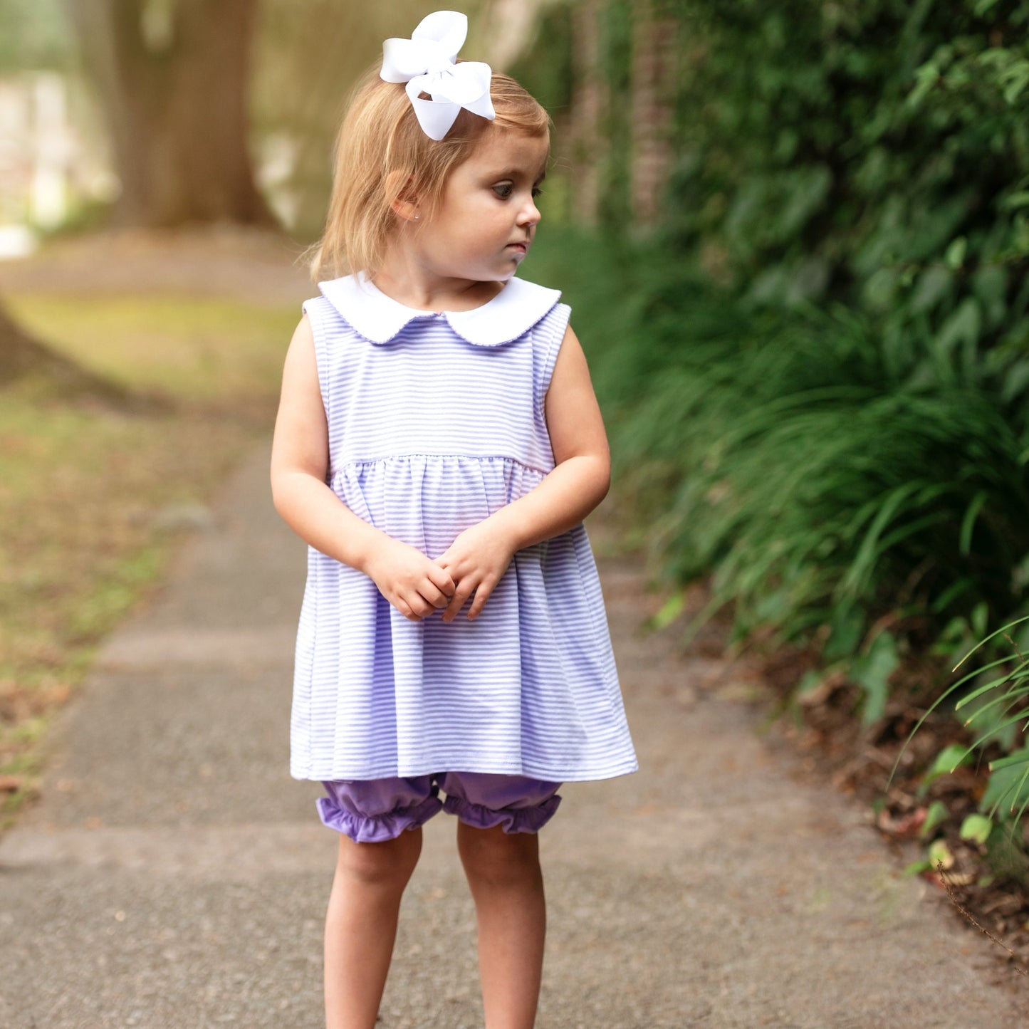 Charlotte Sleeveless Bloomer Set - Lavender Stripe