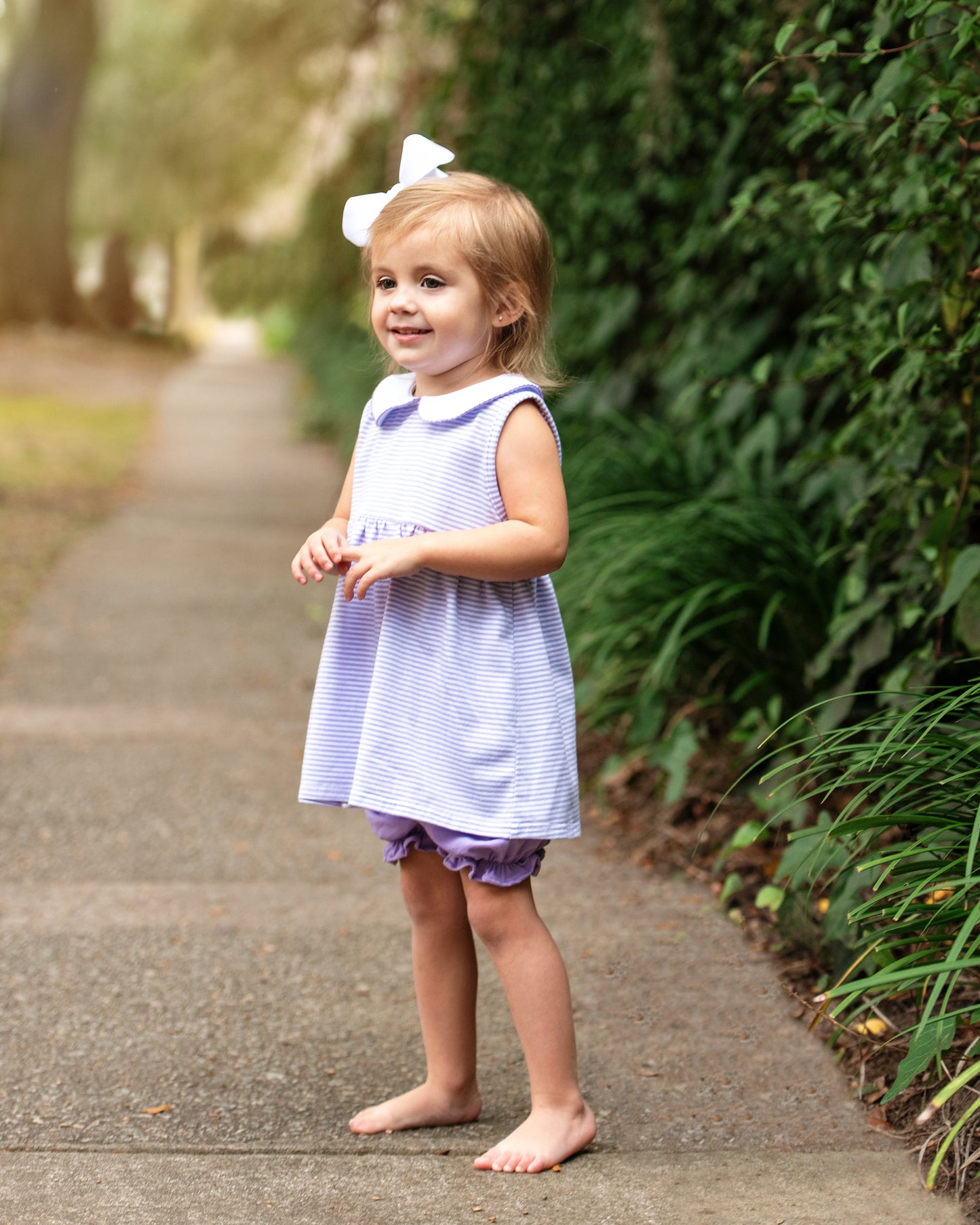 Charlotte Sleeveless Bloomer Set - Lavender Stripe