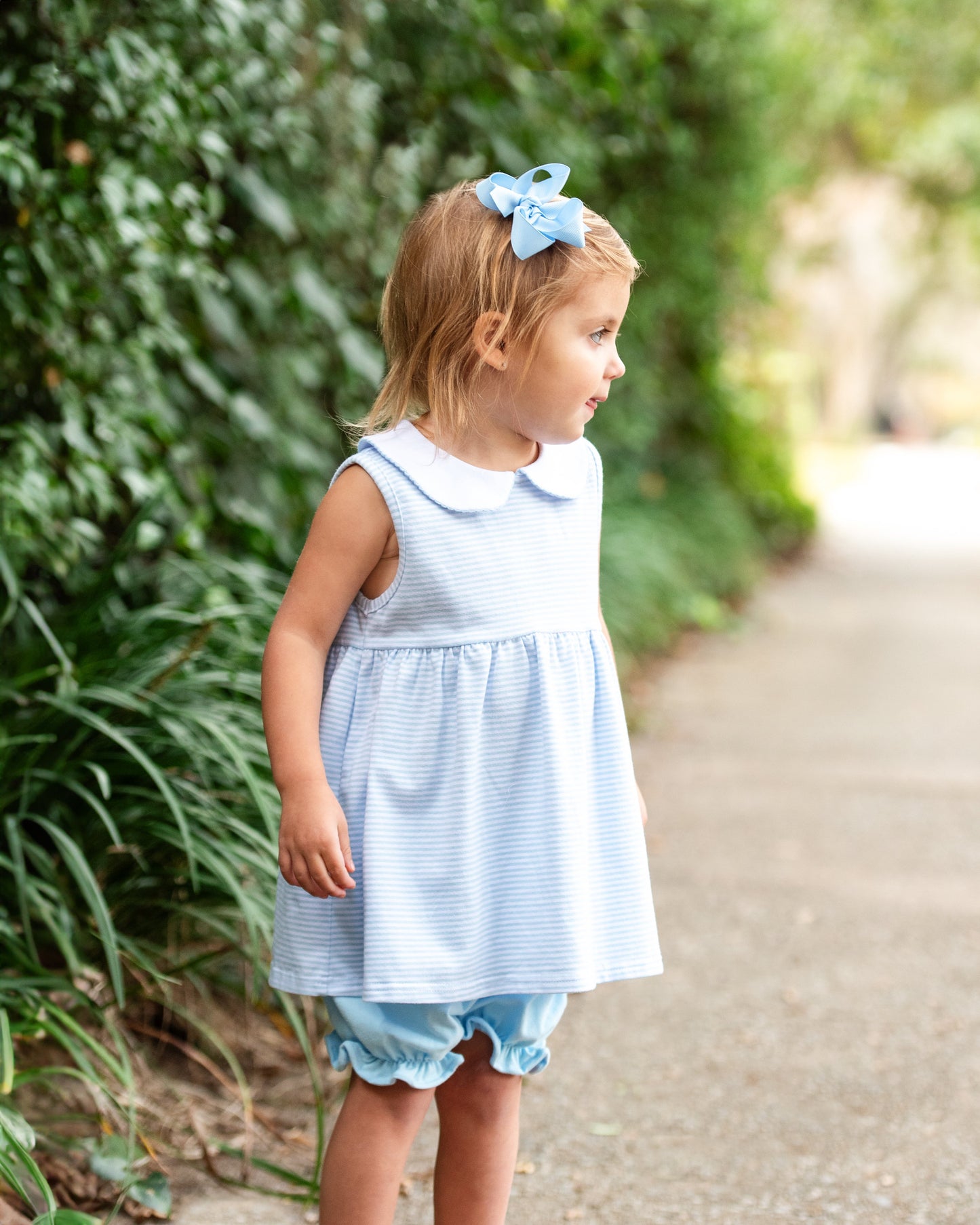 Charlotte Sleeveless Bloomer Set - Light Blue Stripe