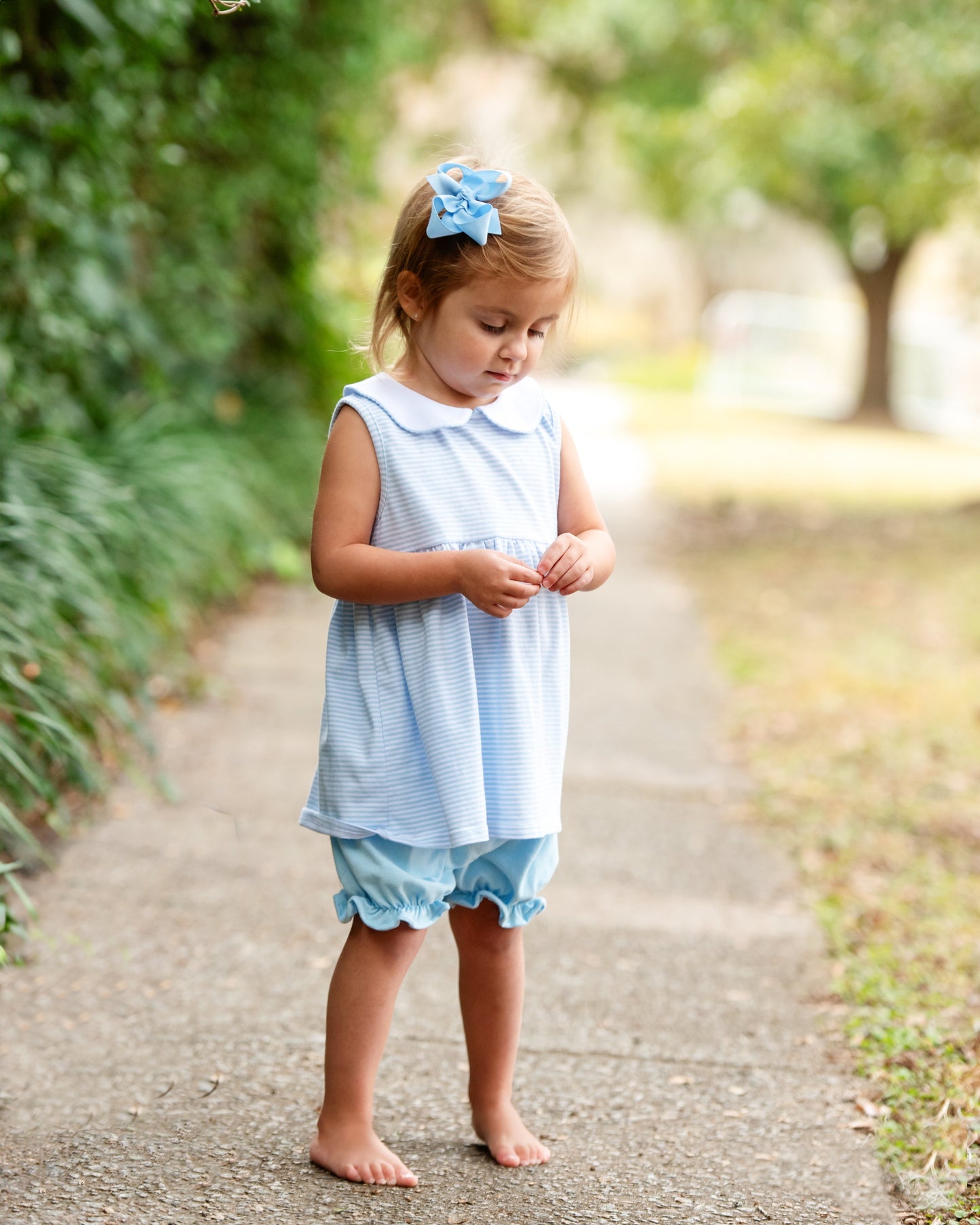 Charlotte Sleeveless Bloomer Set - Light Blue Stripe