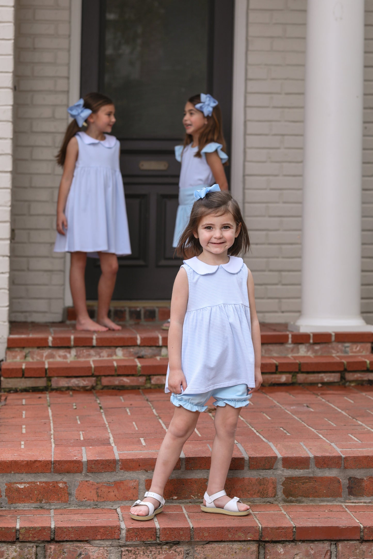 Charlotte Sleeveless Bloomer Set - Light Blue Stripe