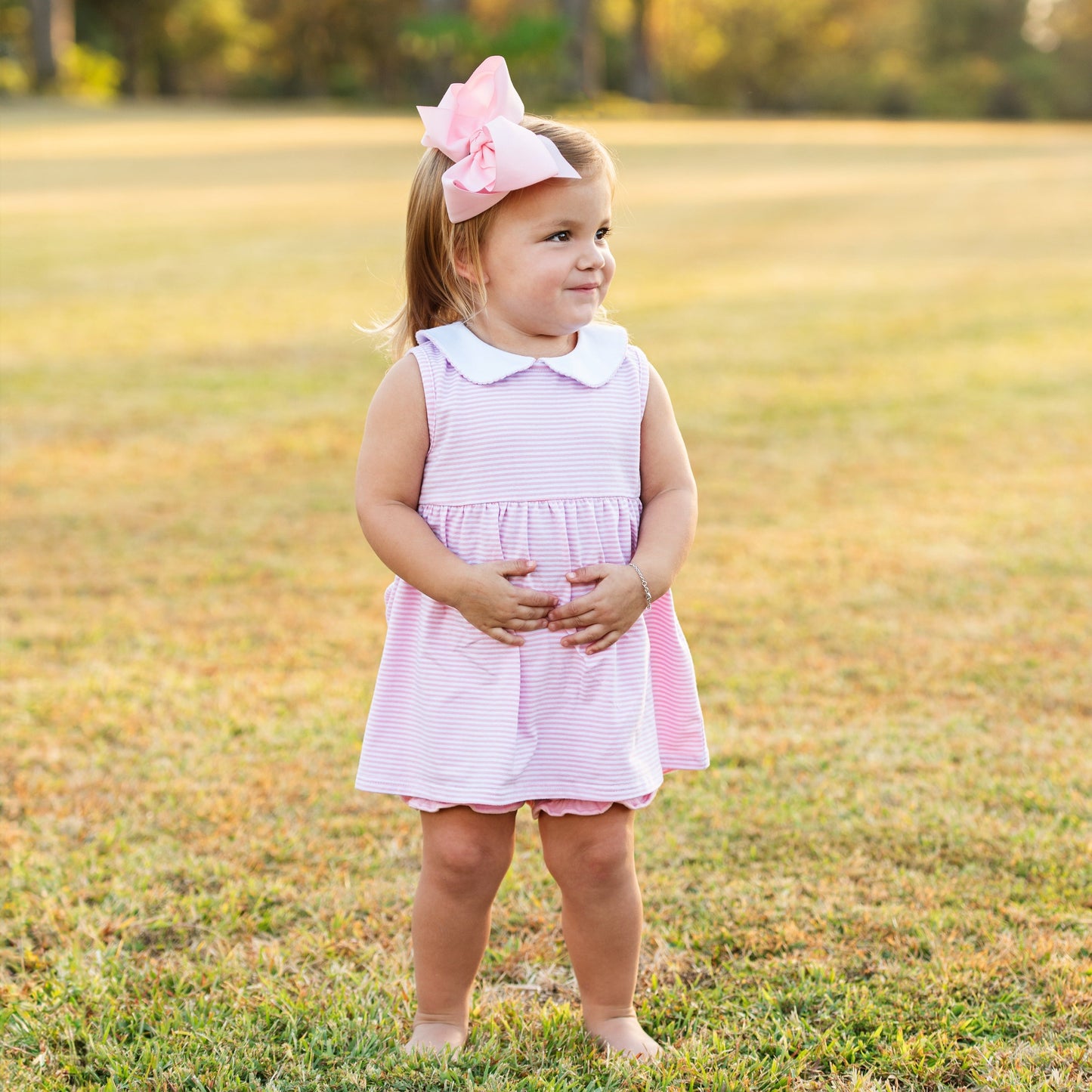 Charlotte Sleeveless Bloomer Set - Light Pink Stripe