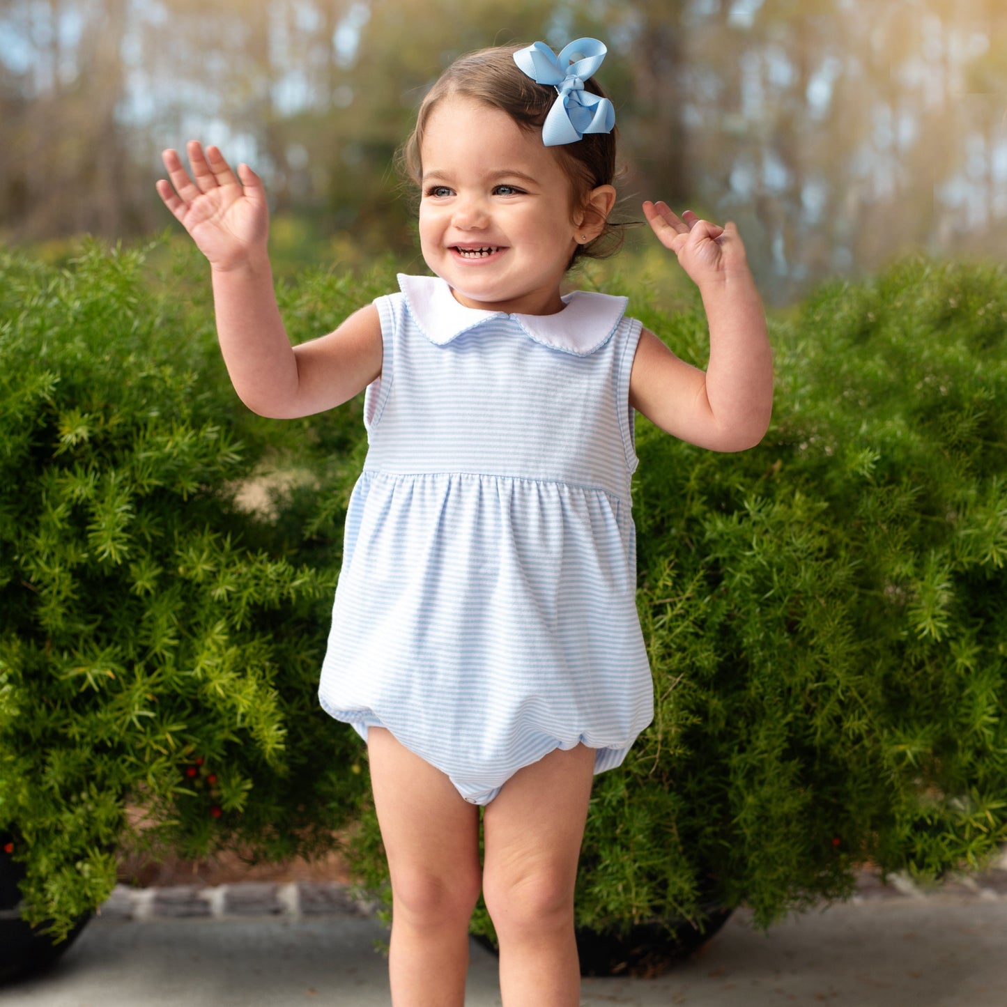 Charlotte Sleeveless Bubble - Light Blue Stripe