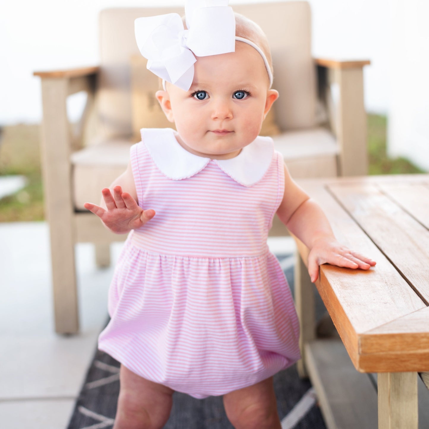 Charlotte Sleeveless Bubble - Light Pink Stripe