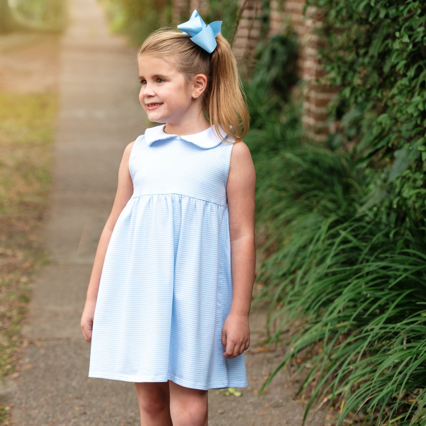 Charlotte Sleeveless Dress - Light Blue Stripe