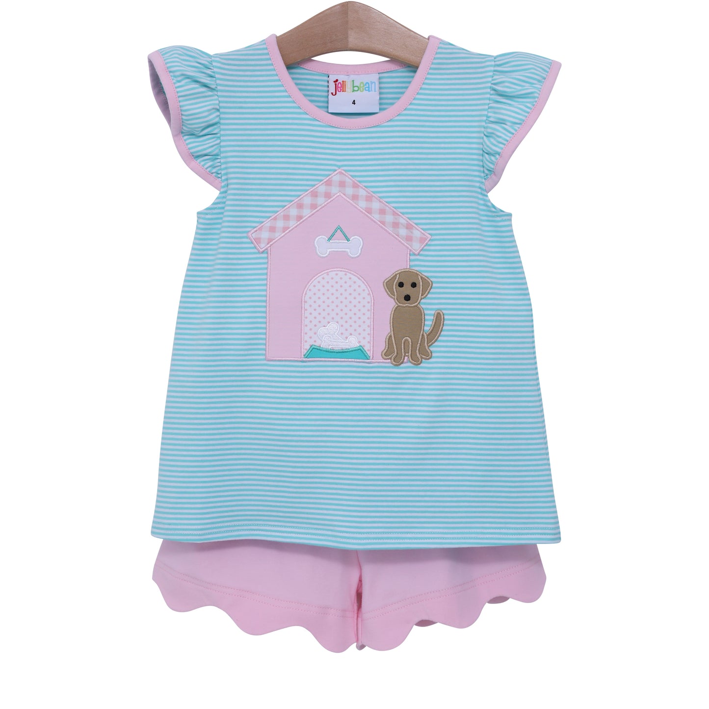 Dog House Flutter Applique Shorts Set