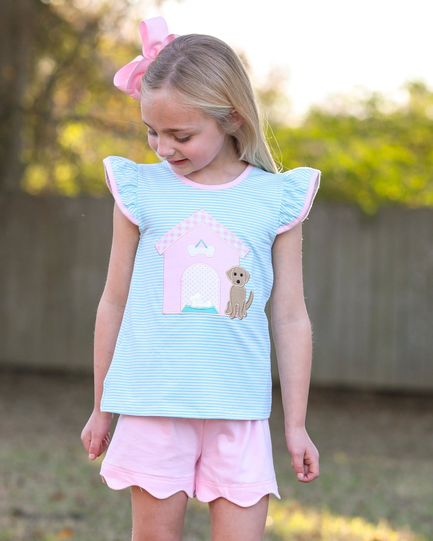 Dog House Flutter Applique Shorts Set