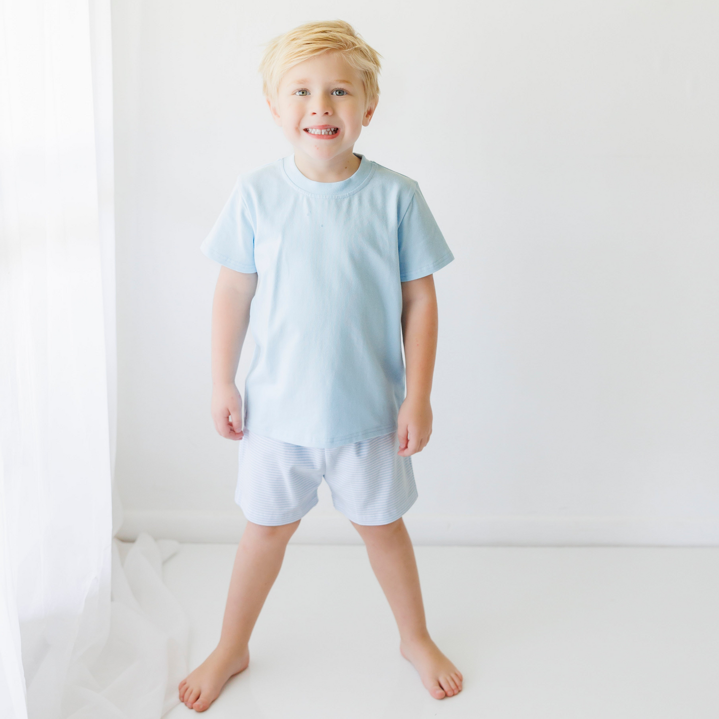 Drew Short Set - Light Blue with Light Blue Stripe