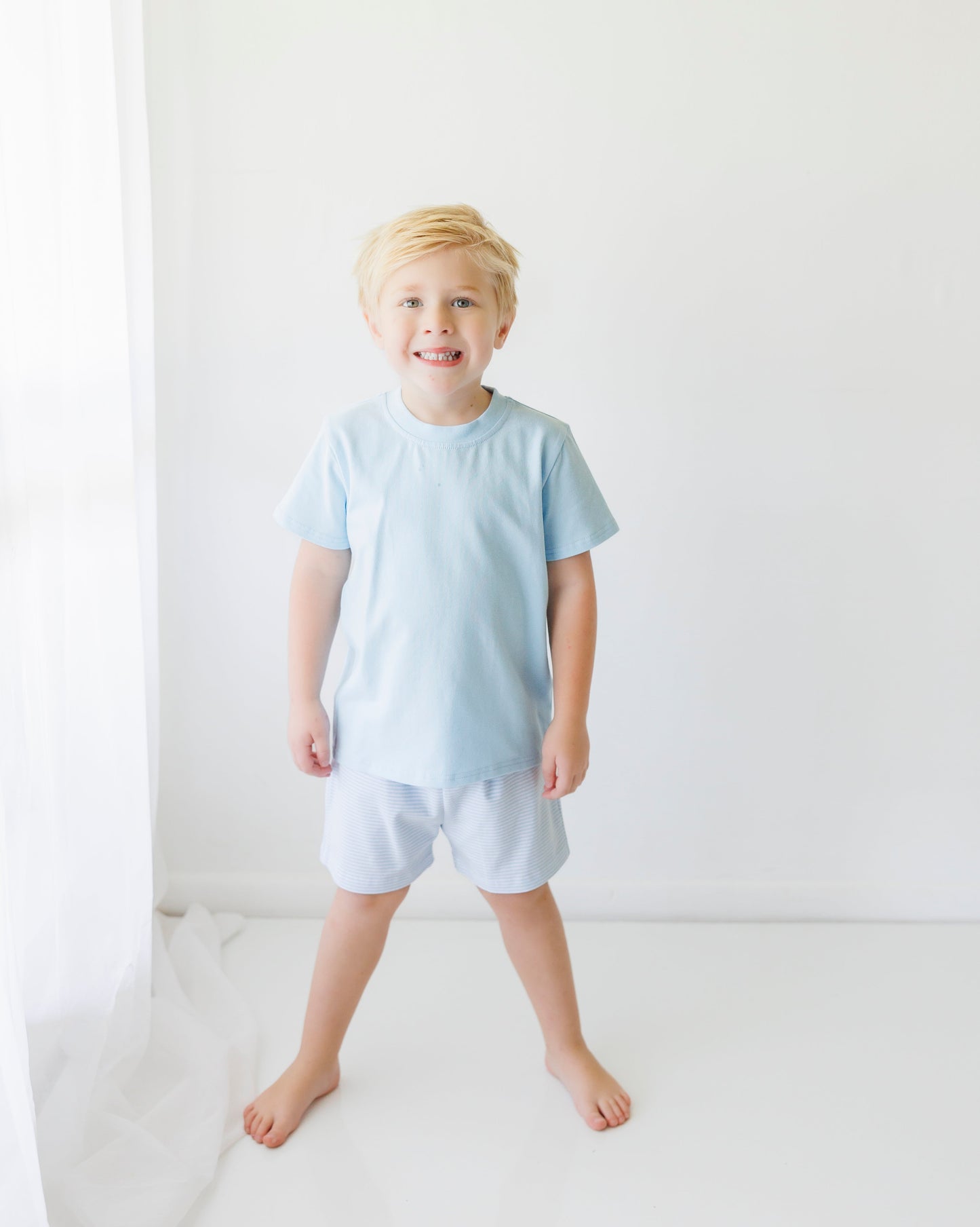 Drew Short Set - Light Blue with Light Blue Stripe