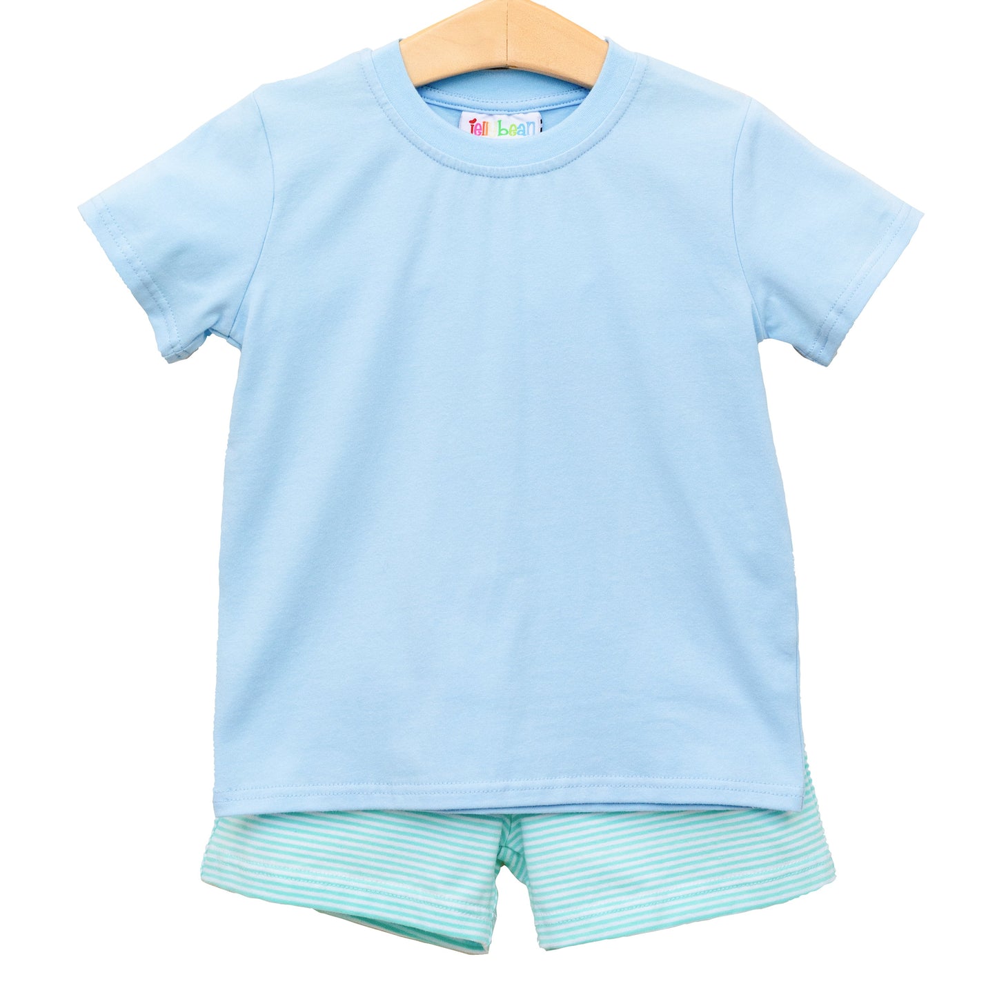 Drew Short Set - Light Blue with Mint Stripe