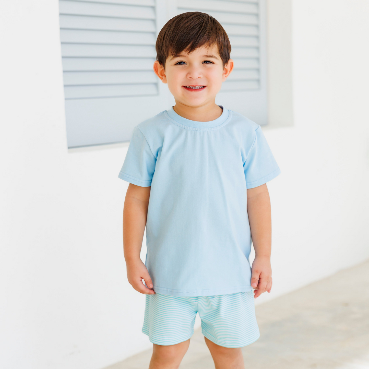 Drew Short Set - Light Blue with Mint Stripe