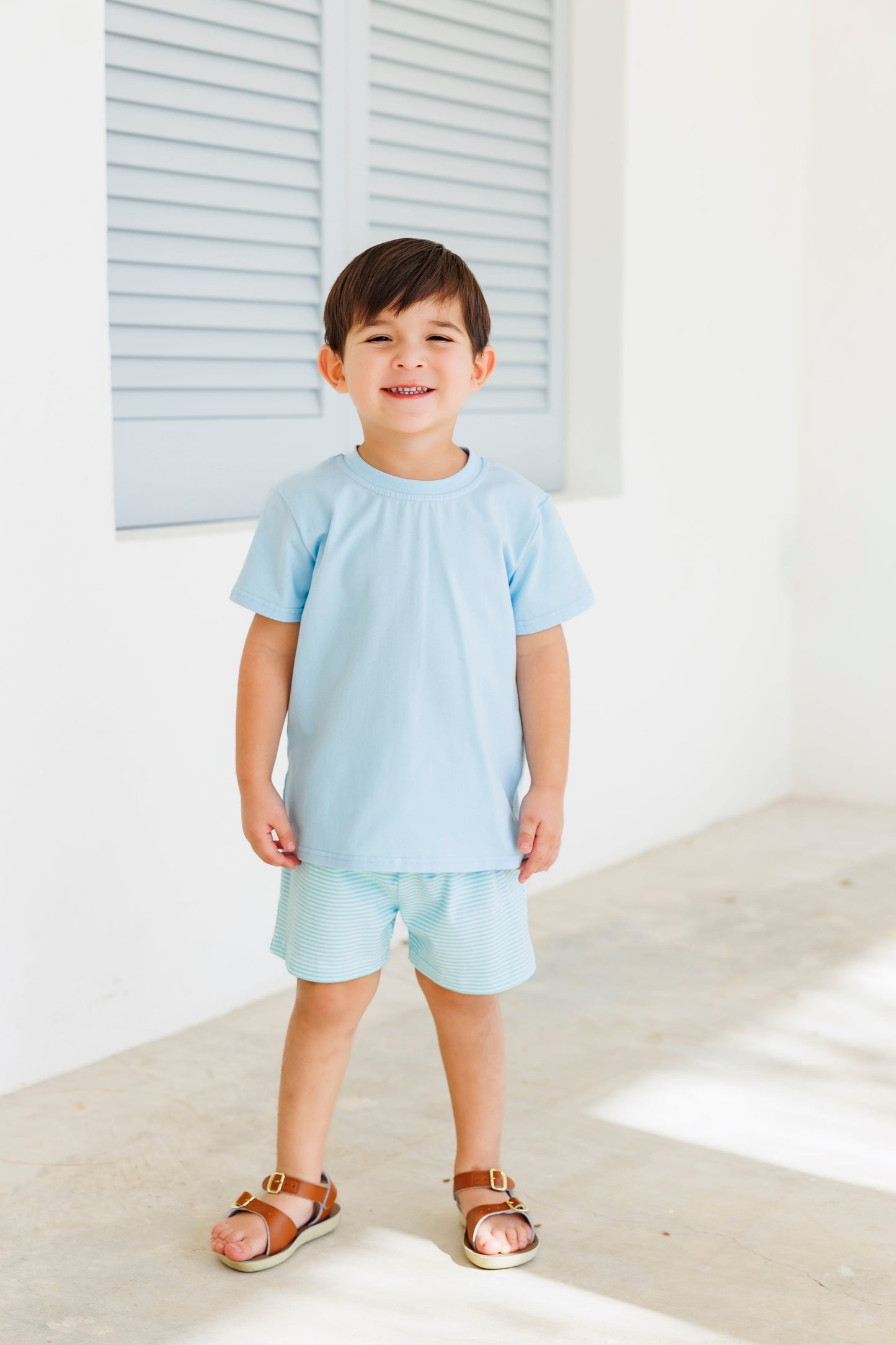 Drew Short Set - Light Blue with Mint Stripe