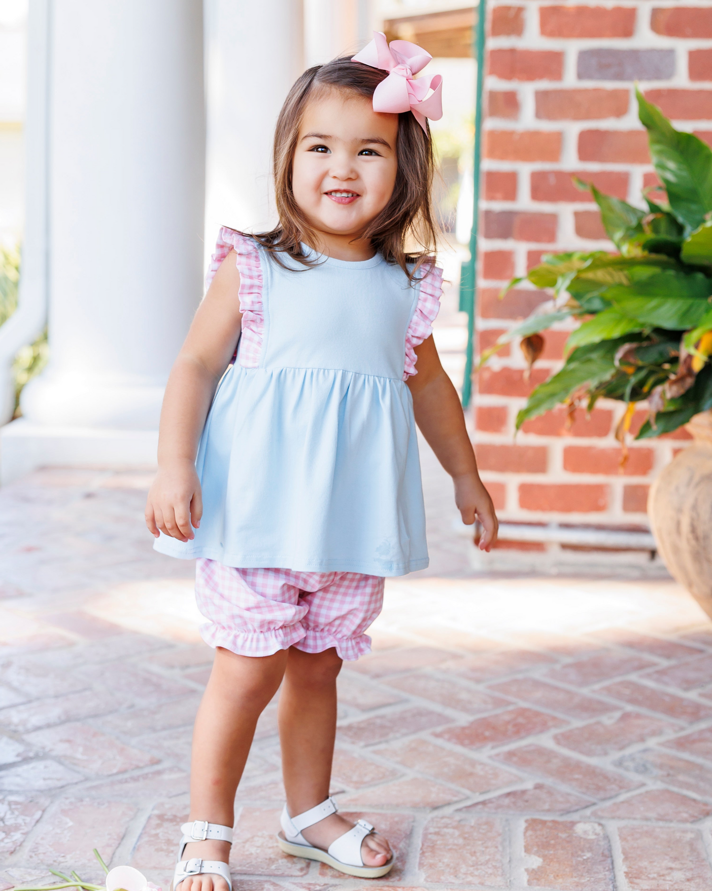 Evie Bloomer Set - Light Blue and Pink Gingham