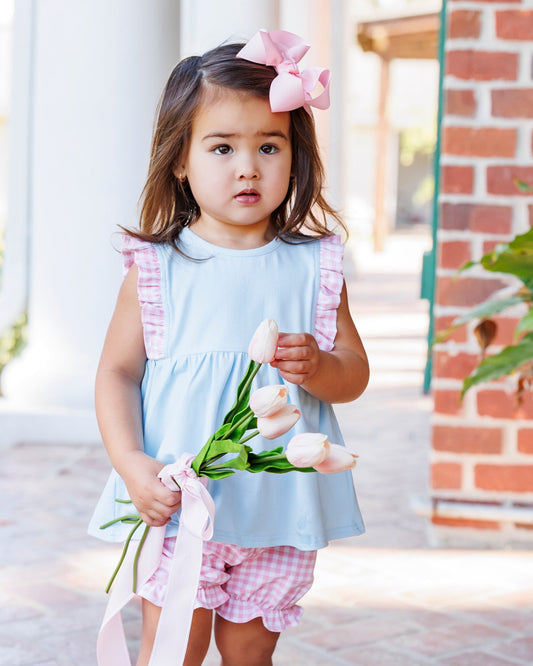 Evie Bloomer Set - Light Blue and Pink Gingham