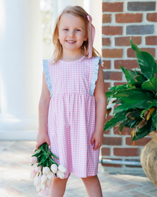 Evie Dress - Light Blue and Pink Gingham