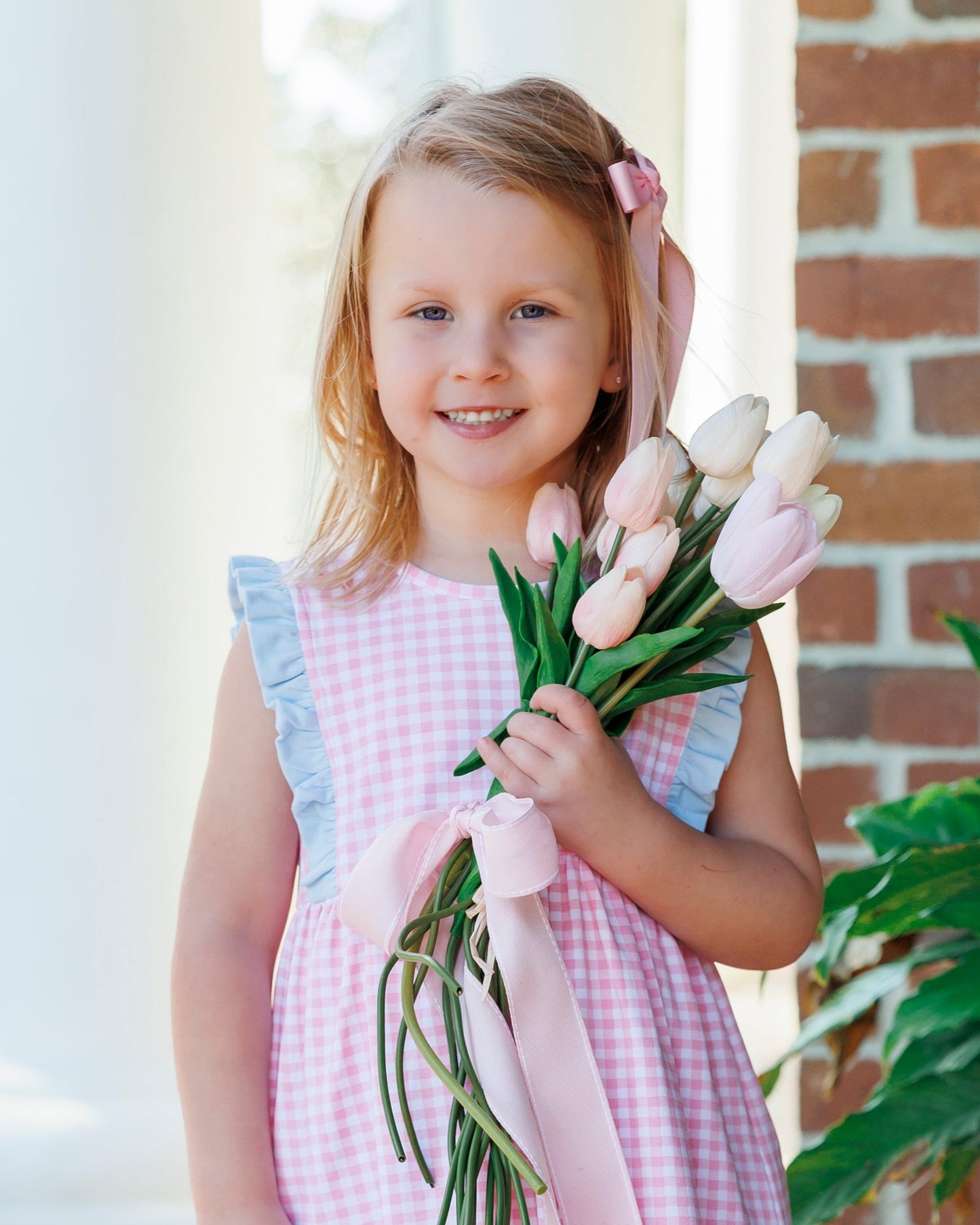 Evie Dress - Light Blue and Pink Gingham