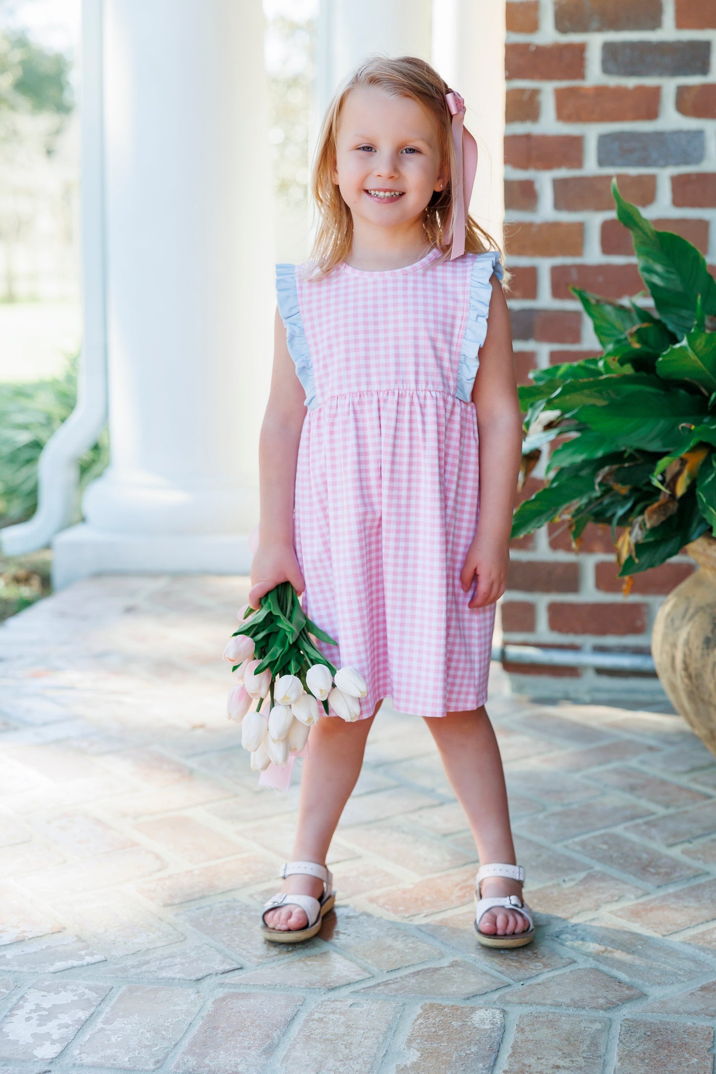 Evie Dress - Light Blue and Pink Gingham