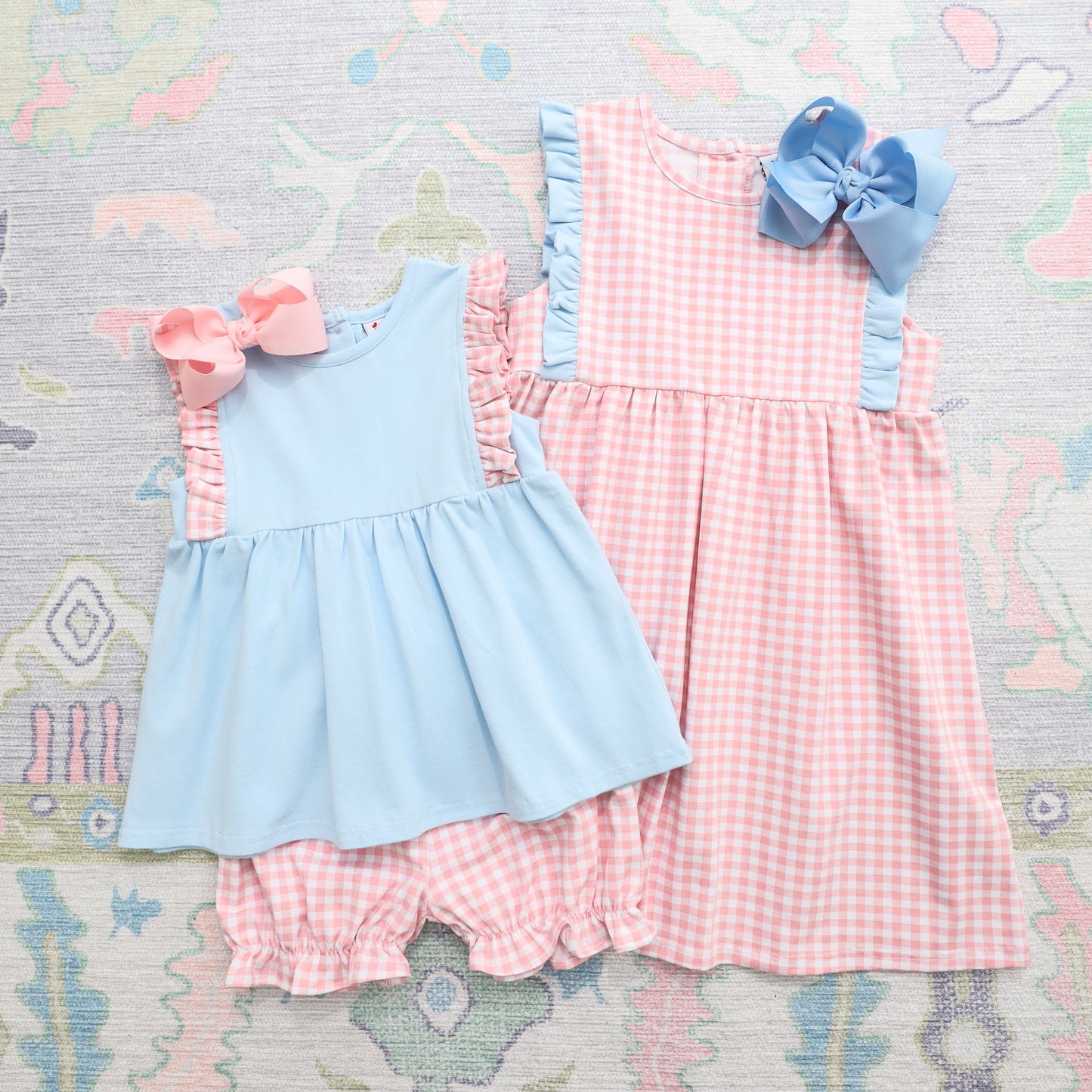 Evie Dress - Light Blue and Pink Gingham