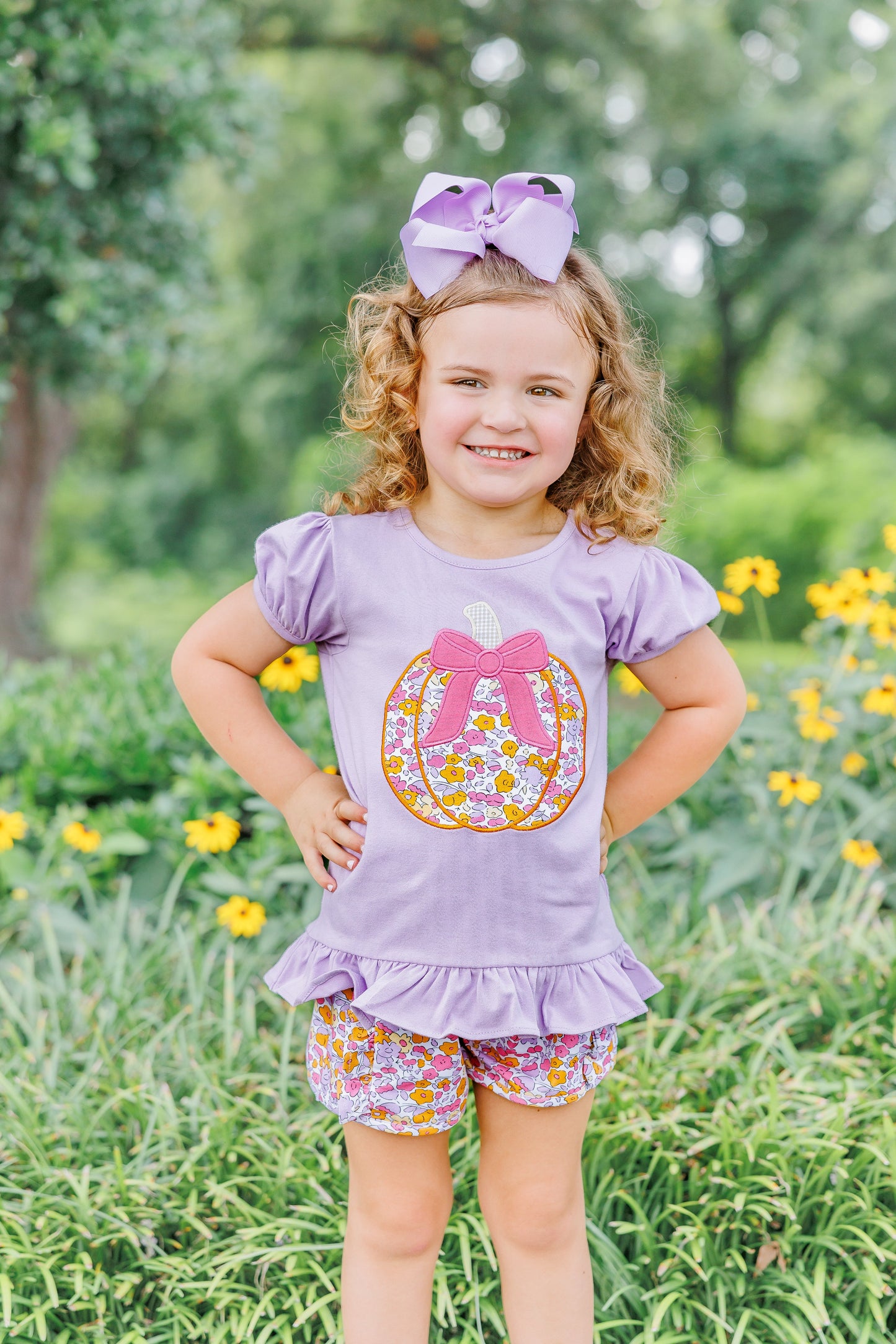 Fall Festival Floral Pumpkin Applique Shorts Set