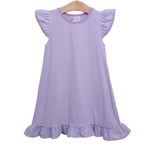 Flutter Sleeve Dress - Lavender Stripe