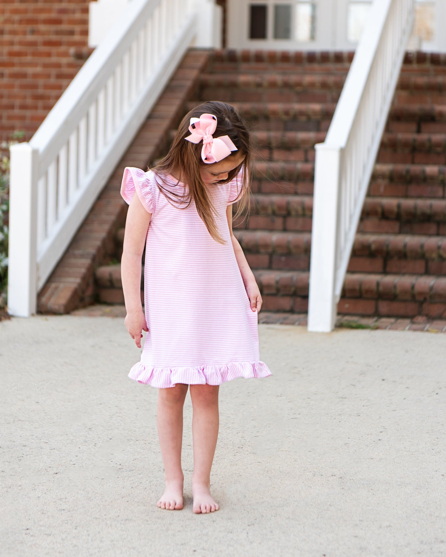 Flutter Sleeve Dress - Light Pink Stripe