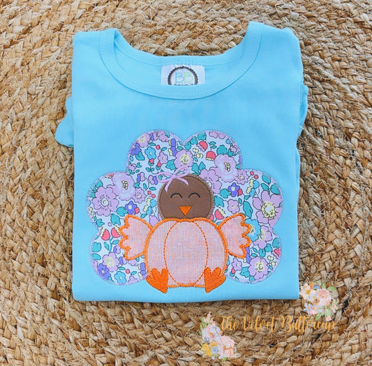 Turkey Holding Pumpkin Applique Shirt with Name