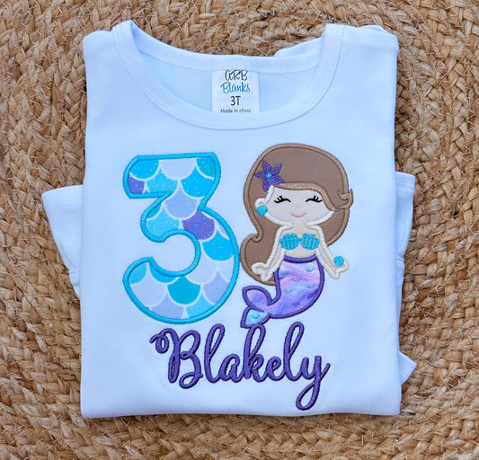 Mermaid Applique Birthday Shirt