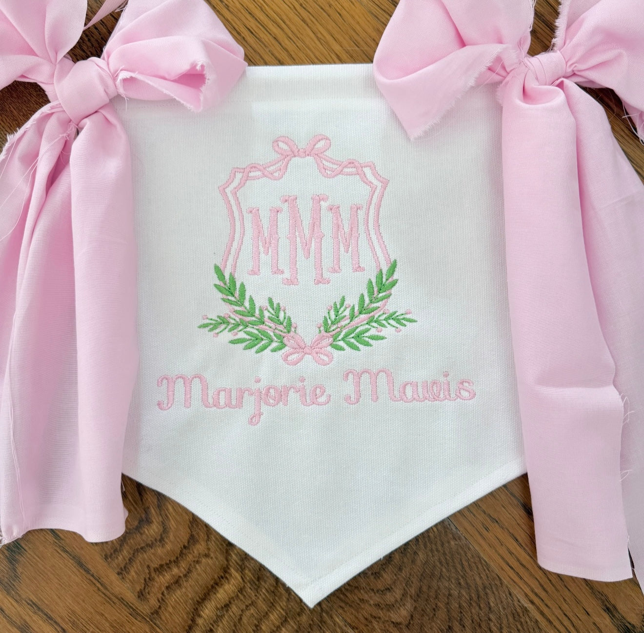 Handmade Baby Banner with Floral Crest and Monogram