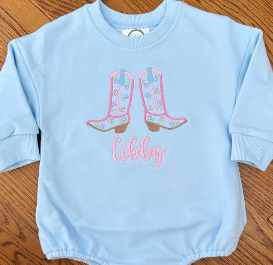 Floral Boots with Name Embroidered on Sweatshirt Bubble