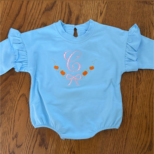 Ruffle Bubble Sweatshirt - Pumpkin Frame with Monogram