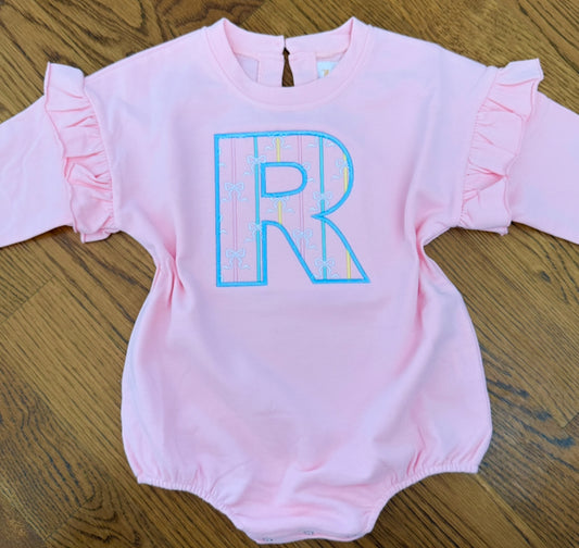 Ruffle Bubble Sweatshirt - Bows Monogrammed Letter