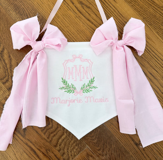 Handmade Baby Banner with Floral Crest and Monogram