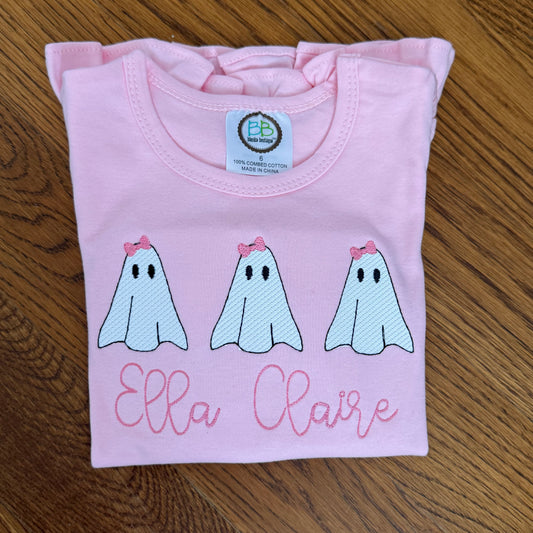 Girls Ghost Embroidered Tee - GLOW IN THE DARK
