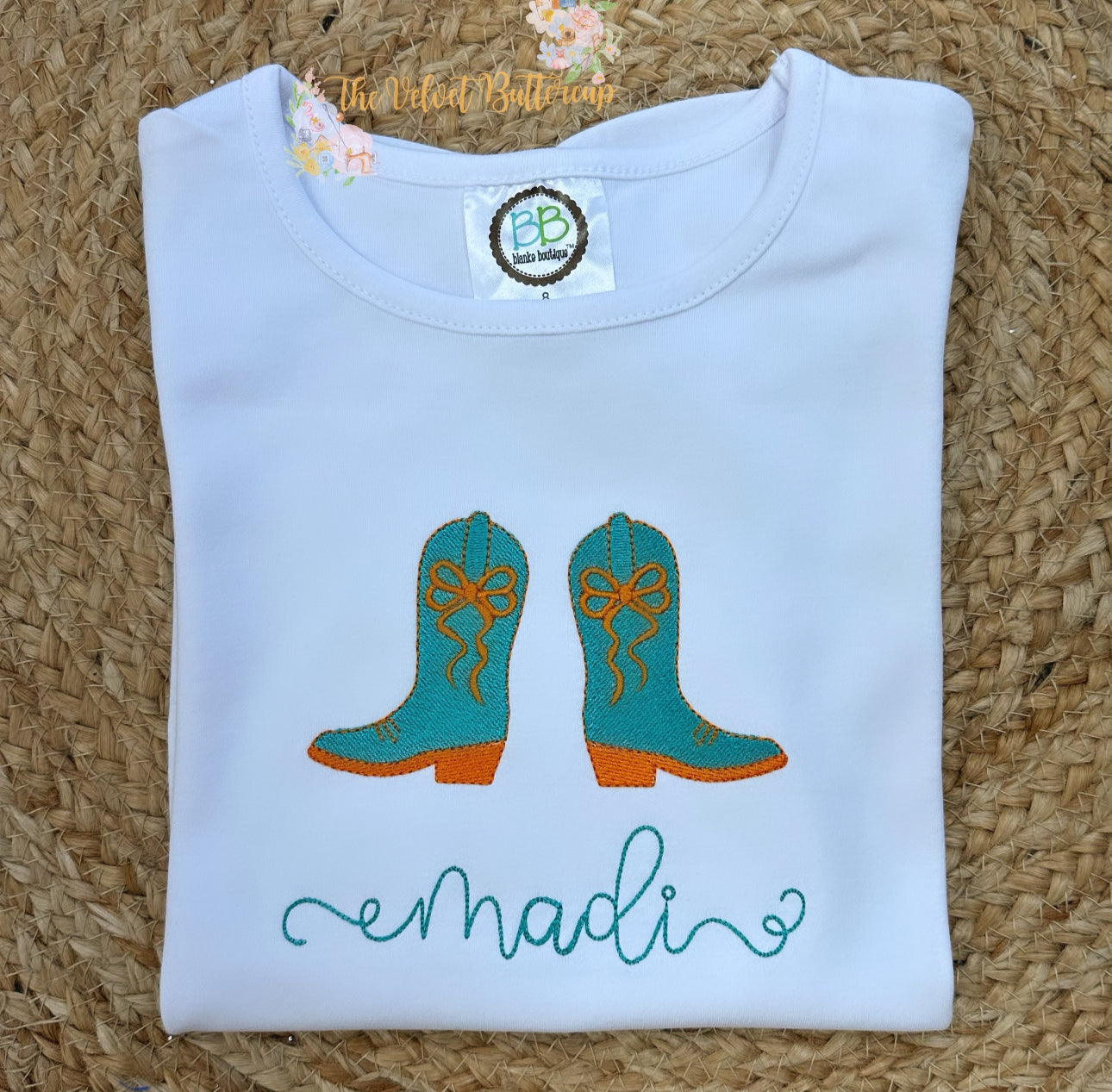 Cowboy Boots with Bow Embroidered Shirt