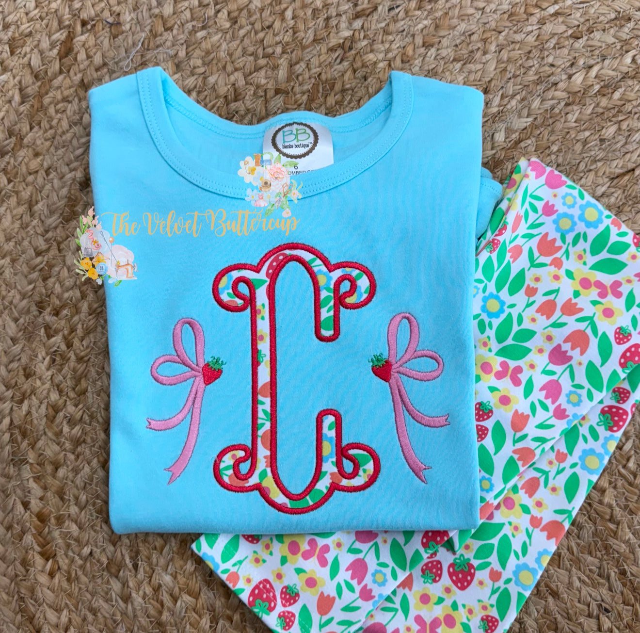 Applique Monogram Made to Match Strawberry Leggings