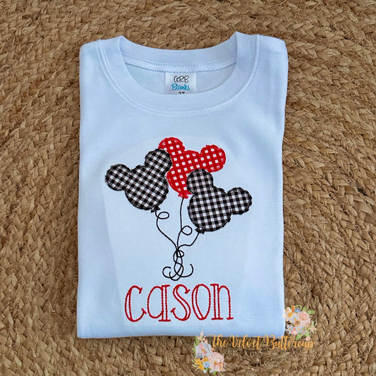 Mouse Balloons Appliqué Shirt with Name