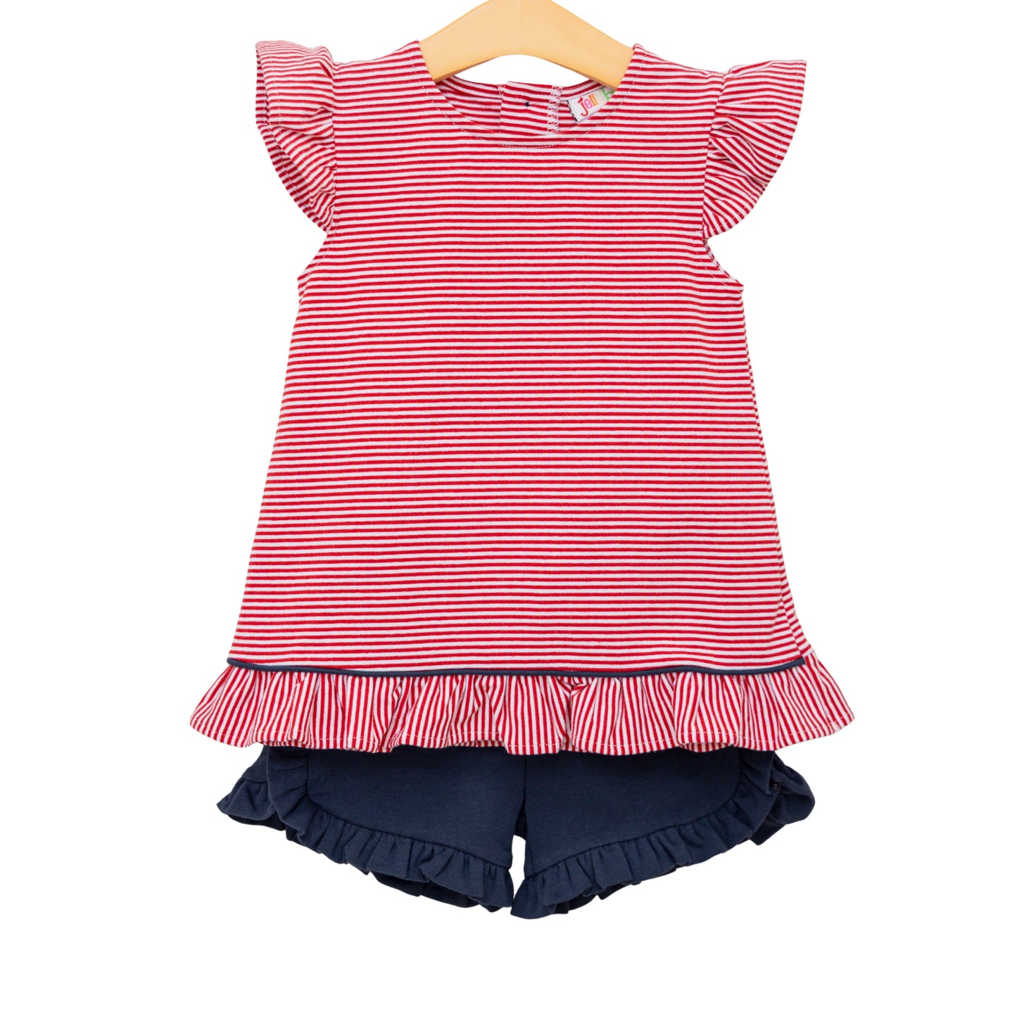 Gracie Ruffle Short Set - Red Stripe and Navy