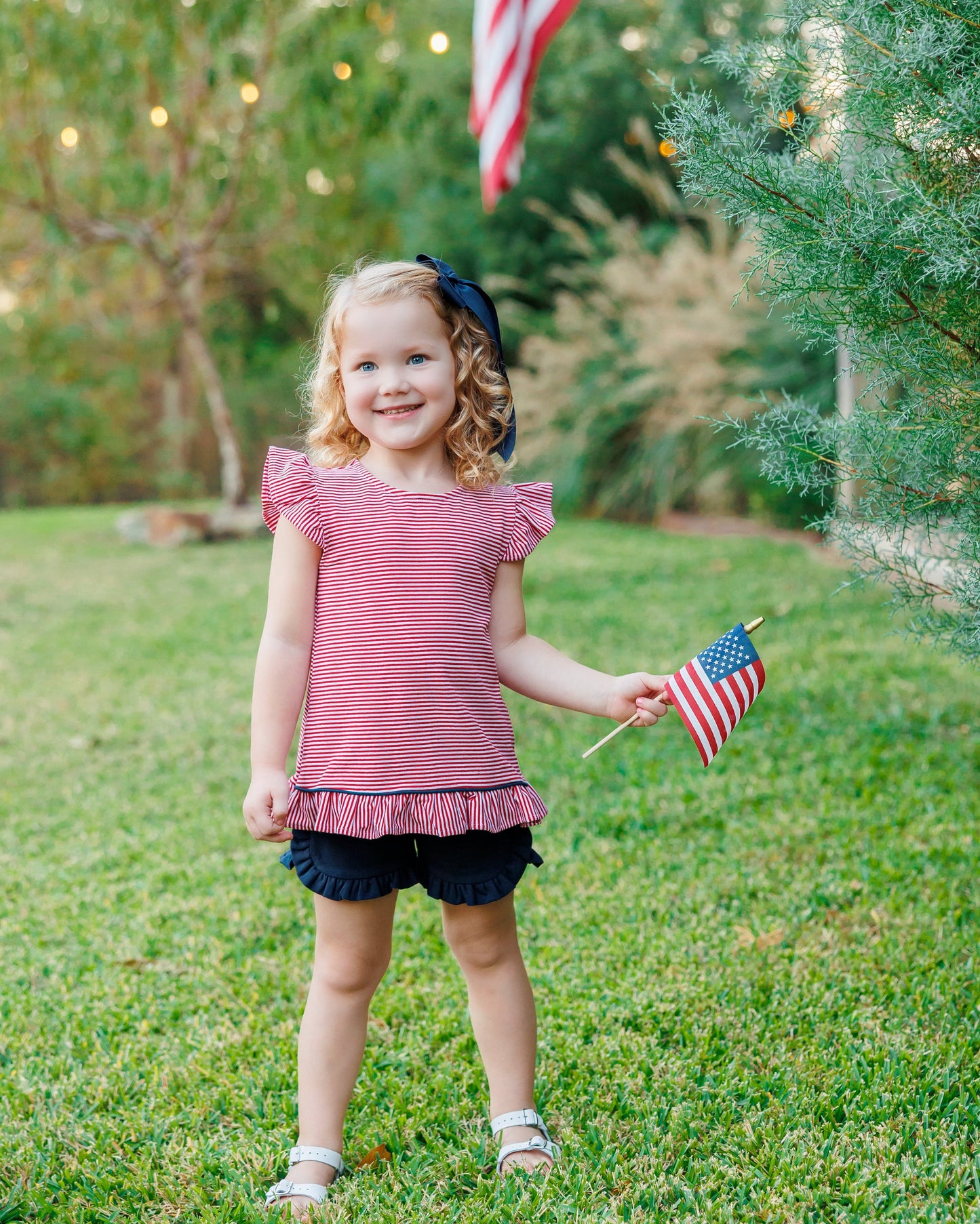 Gracie Ruffle Short Set - Red Stripe and Navy