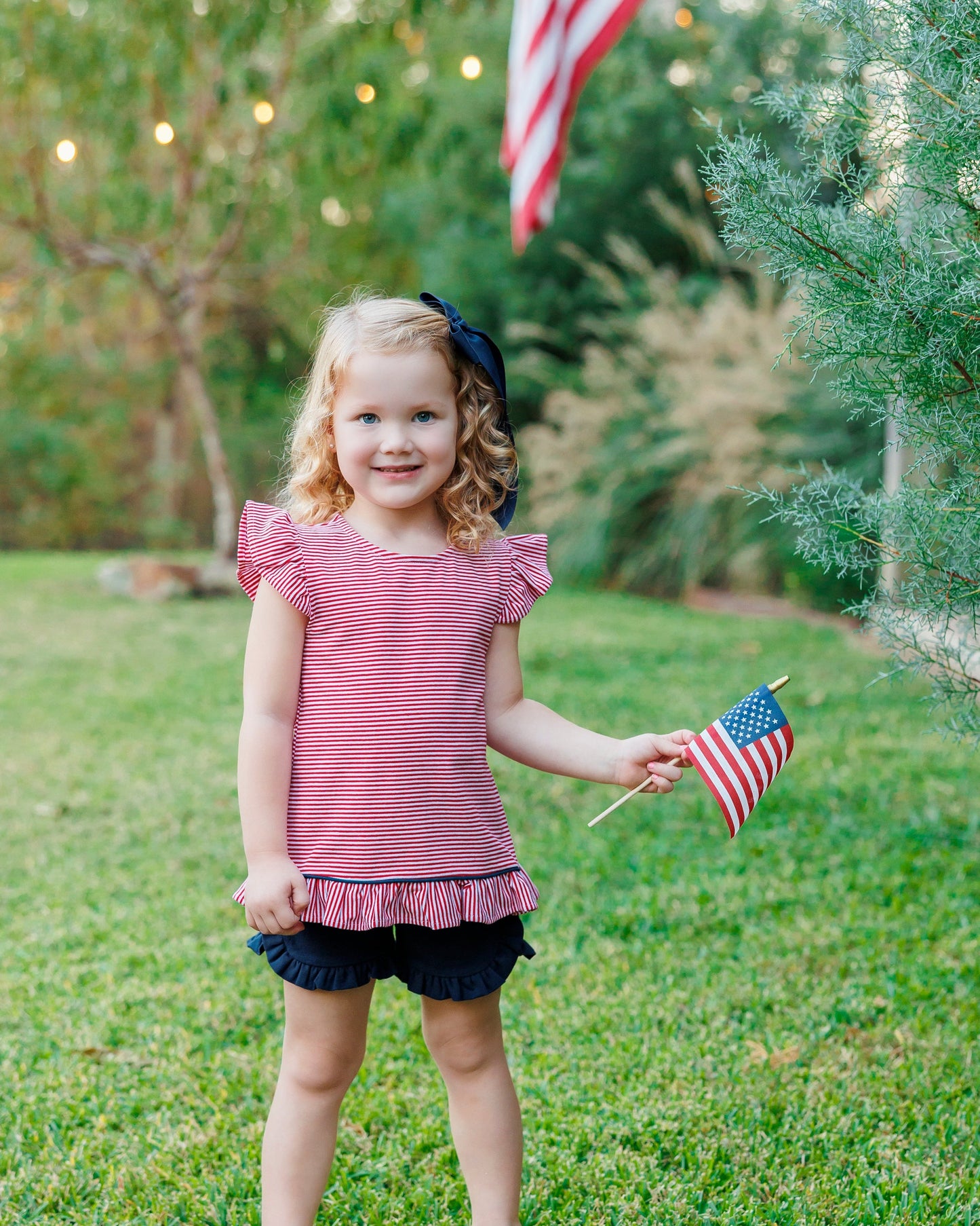 Gracie Ruffle Short Set - Red Stripe and Navy