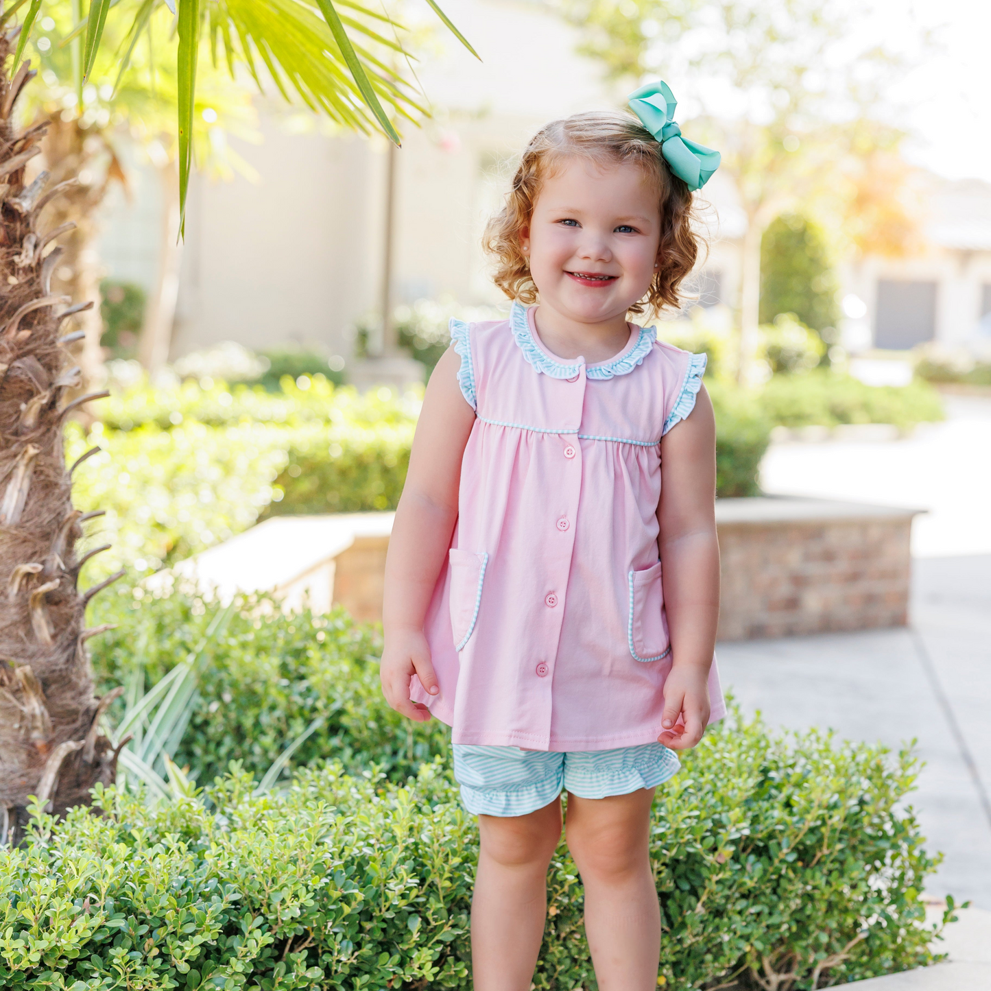 Harper Bloomer Set - Pink with Mint Stripe