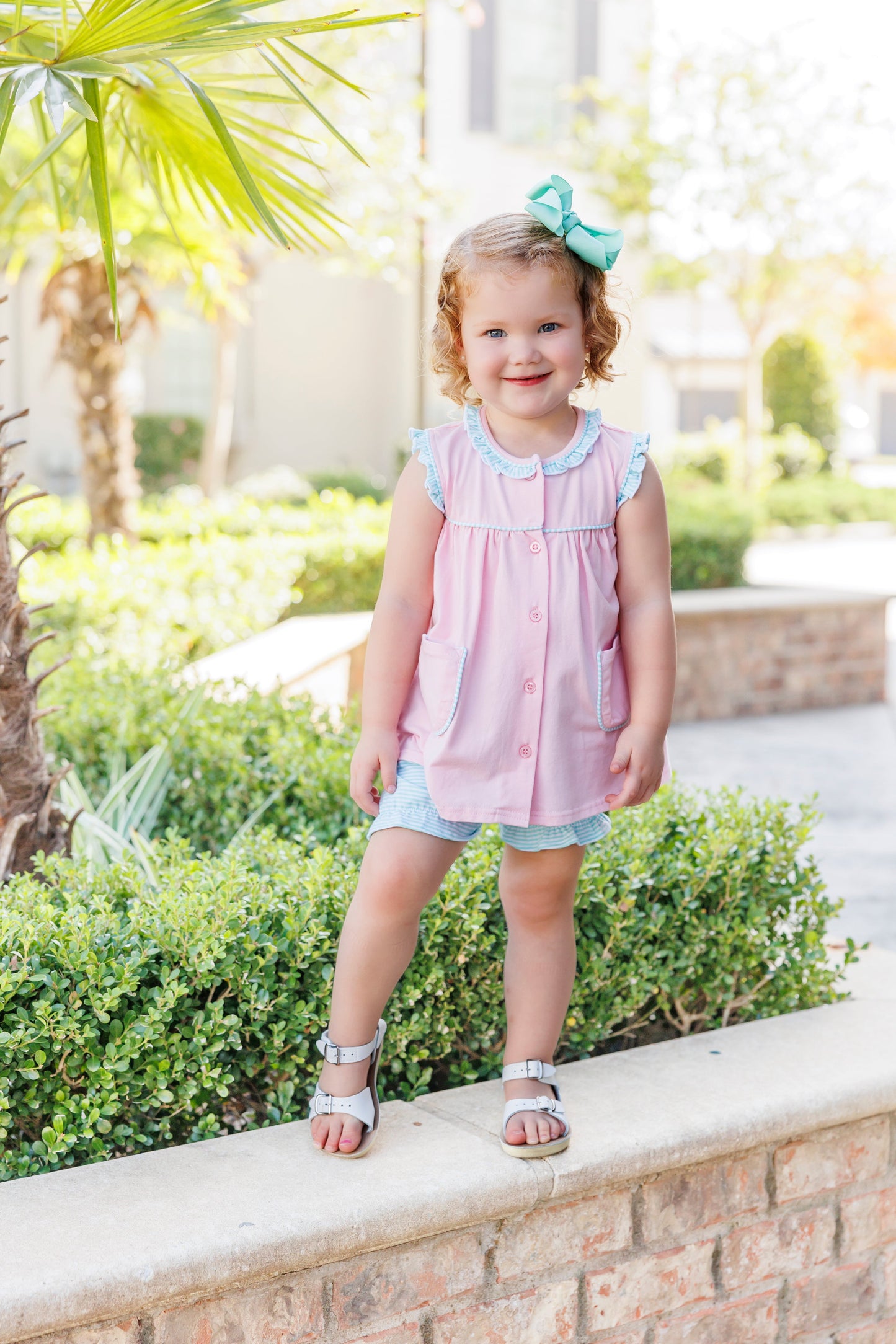 Harper Bloomer Set - Pink with Mint Stripe