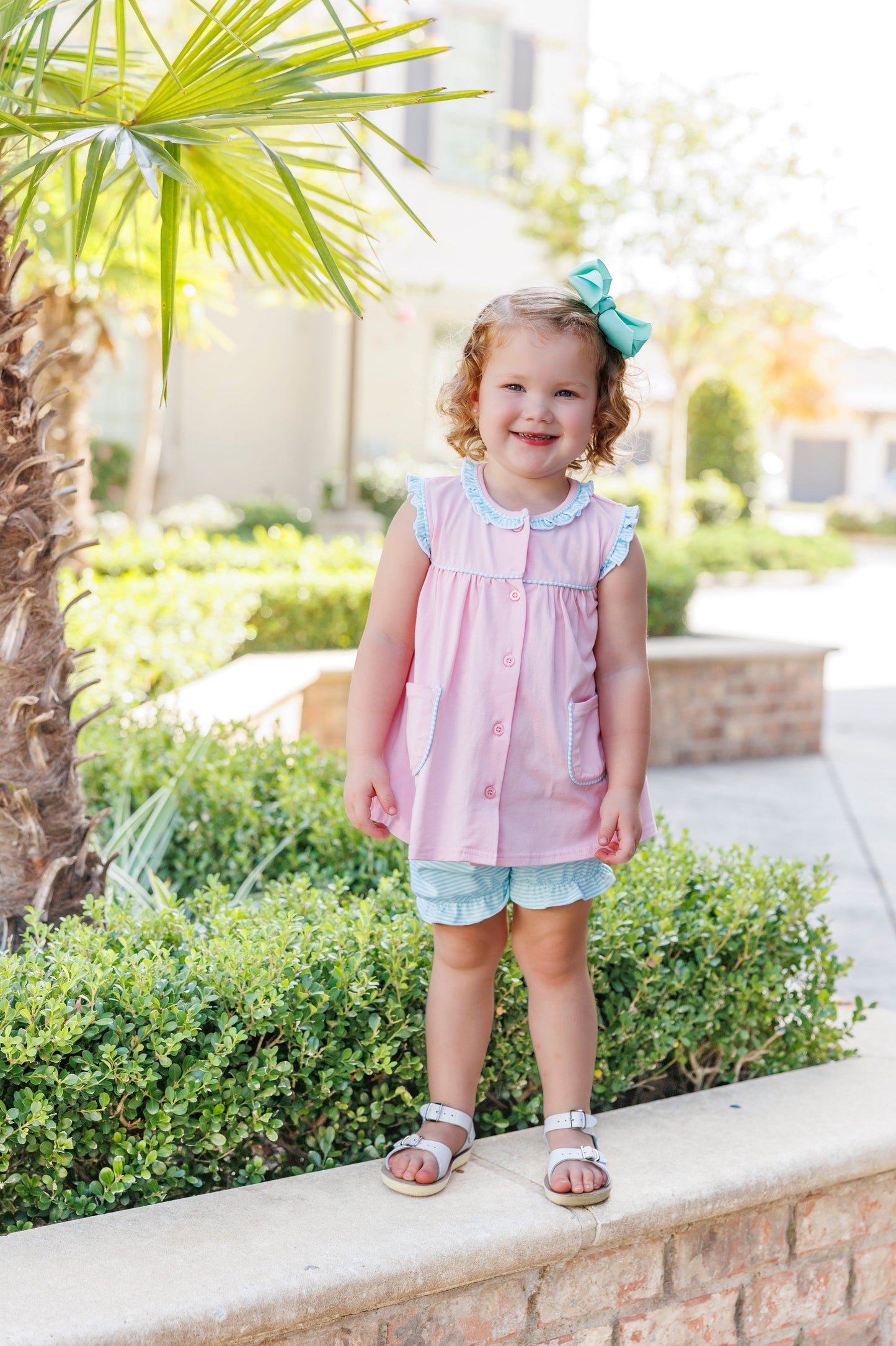 Harper Bloomer Set - Pink with Mint Stripe