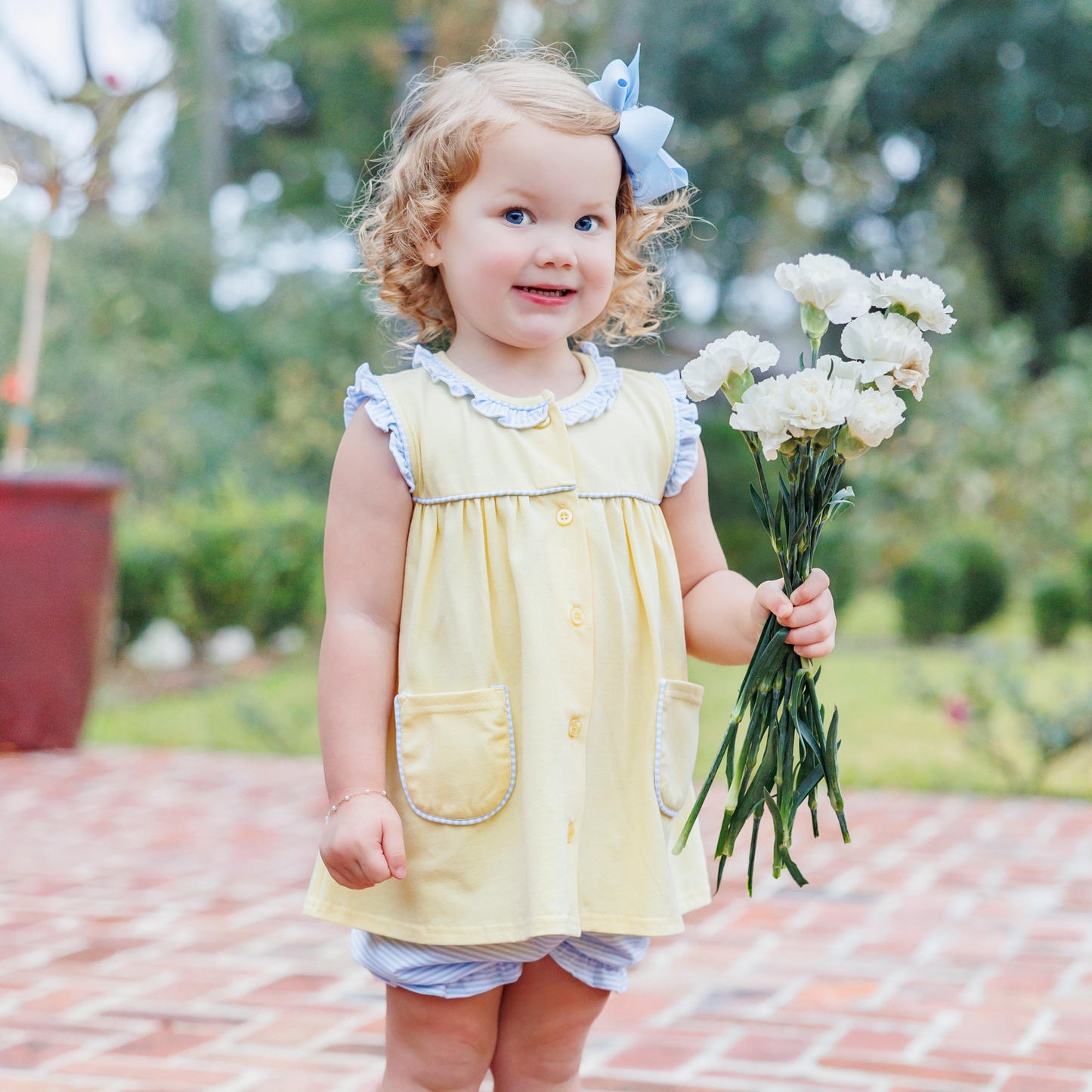 Harper Bloomer Set - Yellow with Blue Stripe