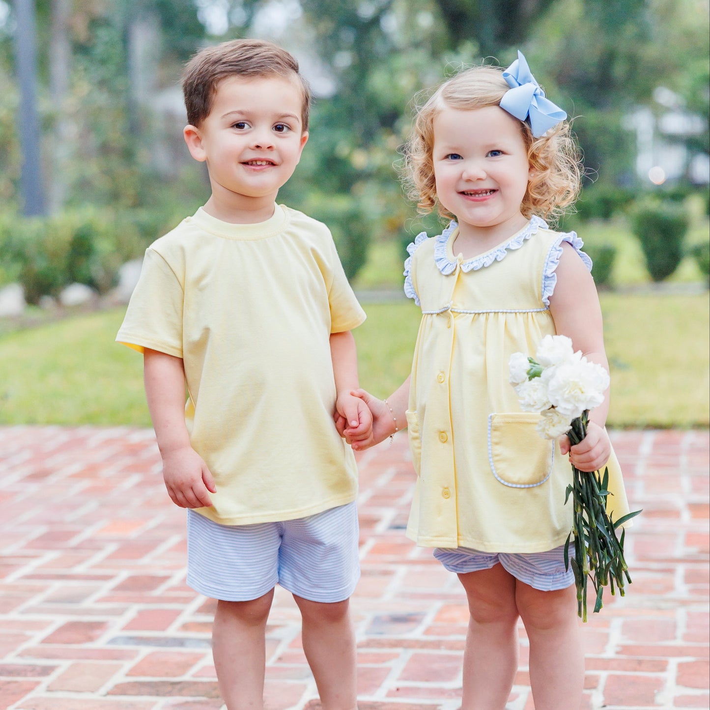 Harper Bloomer Set - Yellow with Blue Stripe