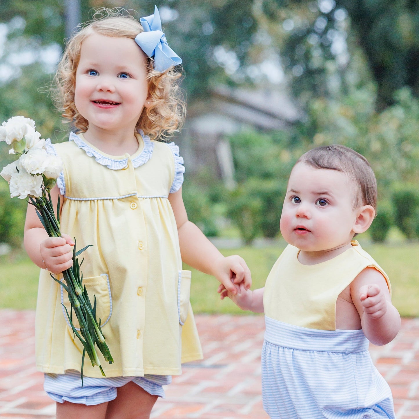 Harper Bloomer Set - Yellow with Blue Stripe