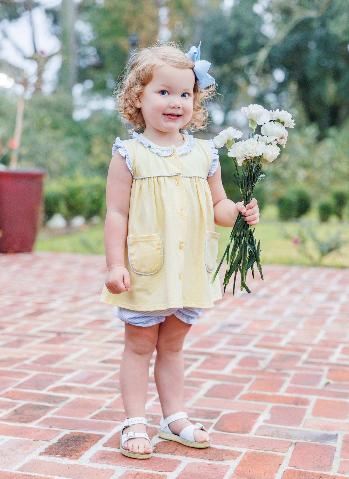 Harper Bloomer Set - Yellow with Blue Stripe