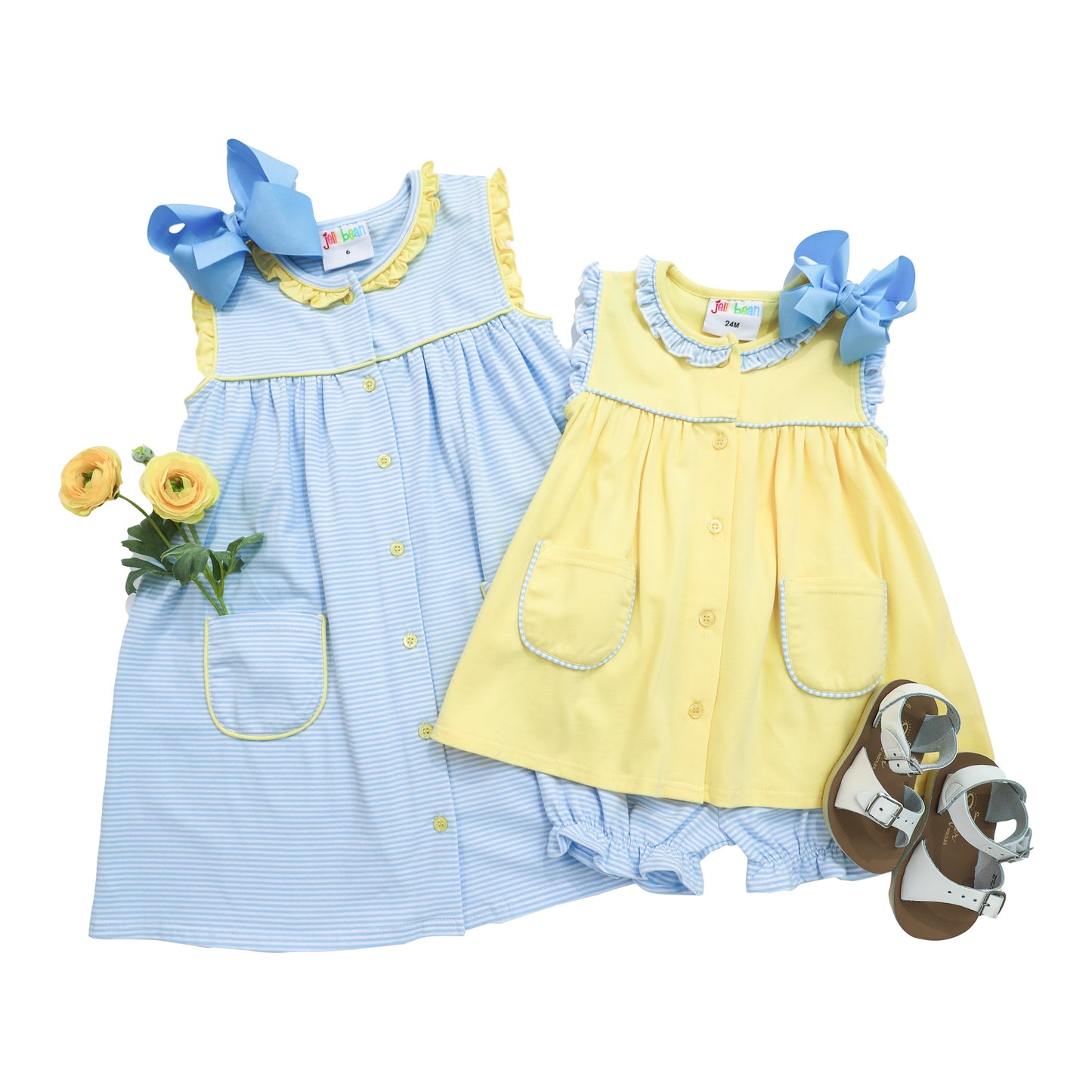 Harper Bloomer Set - Yellow with Blue Stripe