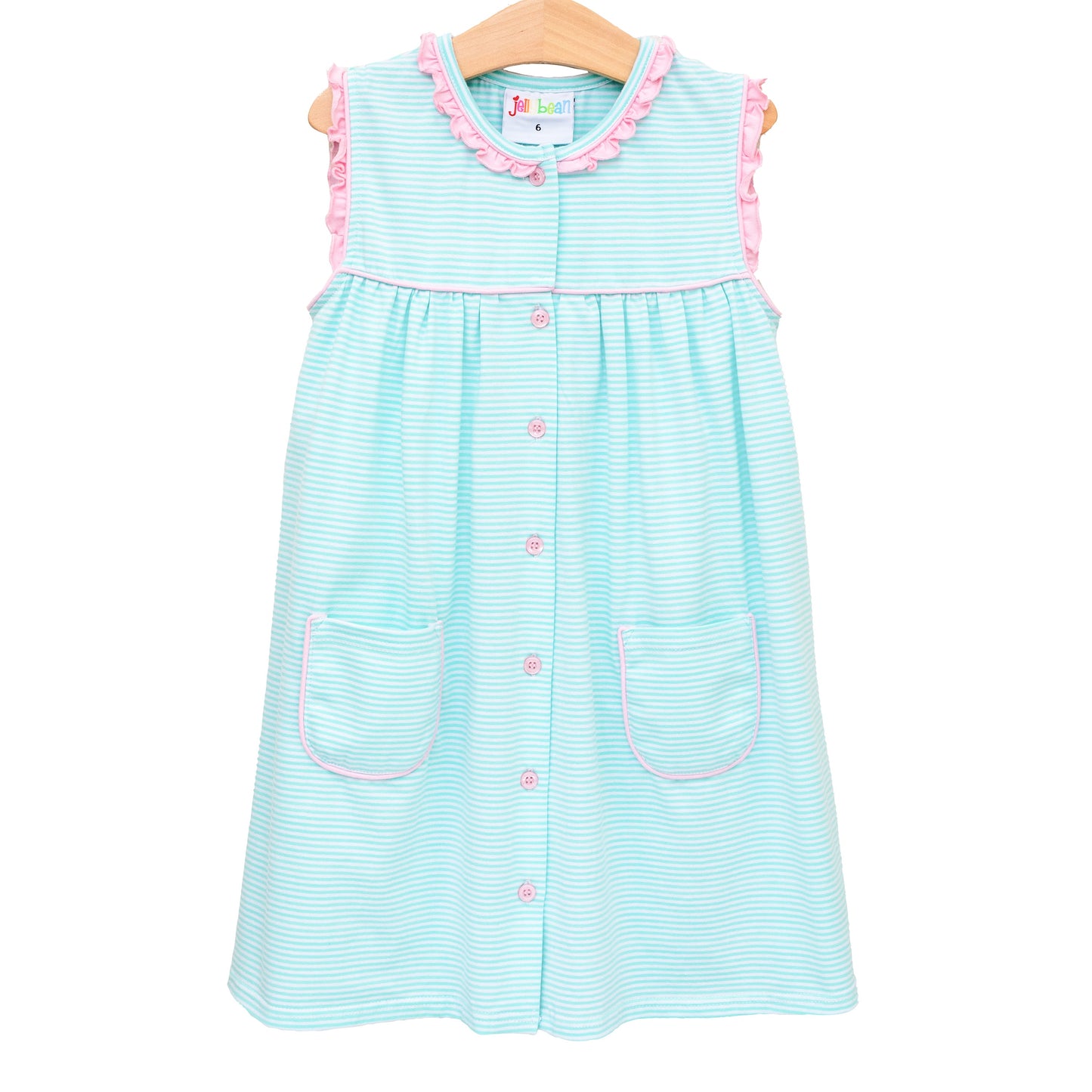 Harper Dress - Mint Stripe with Pink