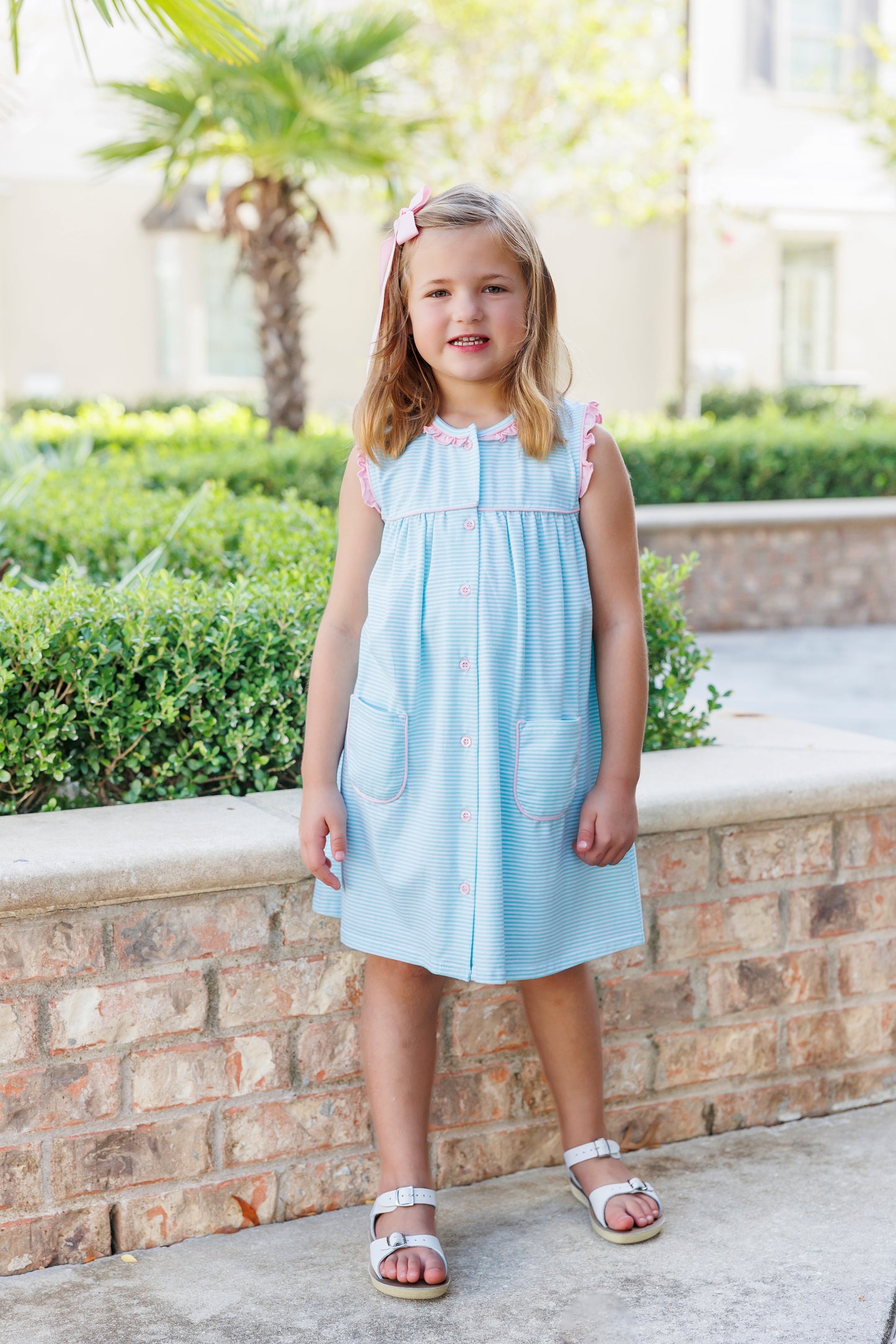 Harper Dress - Mint Stripe with Pink