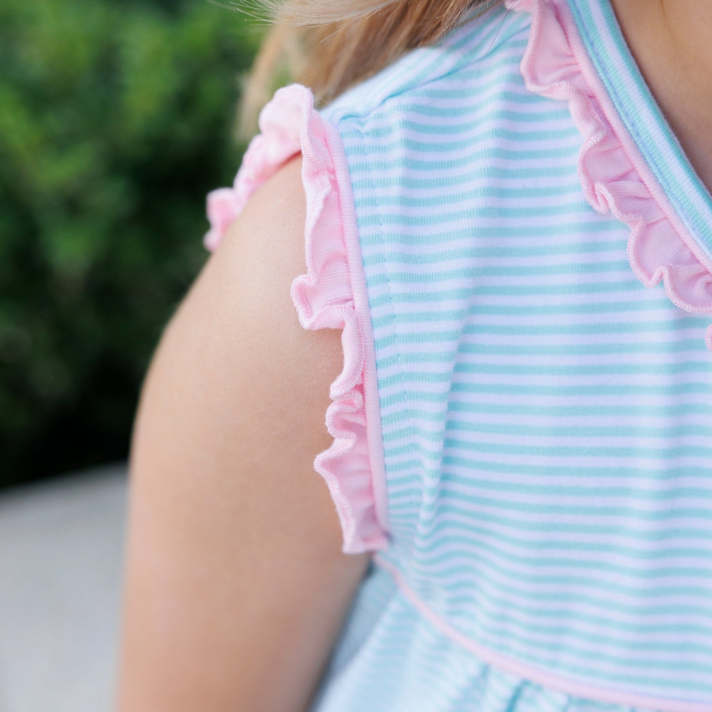 Harper Dress - Mint Stripe with Pink